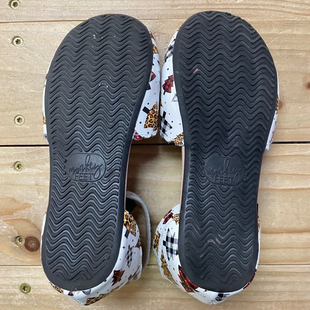 Monkey Feet Girls Christmas‎ Tree Leopard Plaid Bow Ankle Strap Flats Shoes 3-4Y